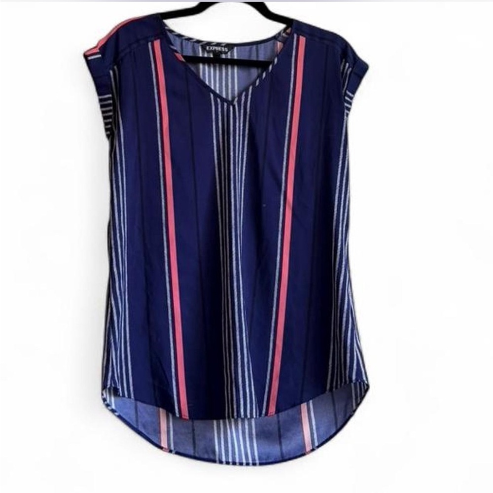 Express Navy and Pink Striped Blouse